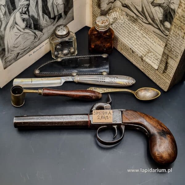 Pistolet podróżny  z akcesoriami w wydrążonej książce , XIX w. - obrazek 6