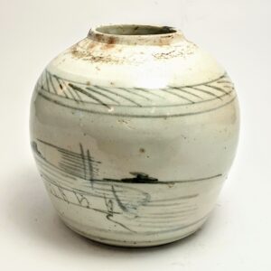 Zabytkowy chiński porcelanowy słoik na imbir (ginger jar) ręcznie malowany niebieskim ornamentem podszkliwnie.