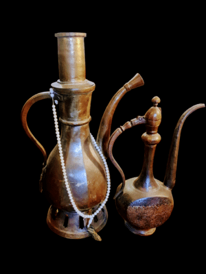 Miedziany, XIX-wieczny samowar arabski z Maroka, antyk etnograficzny z patyną.