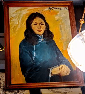 Obraz olejny na płótnie przedstawiający portret kobiety z Mongolii, XX wiek.