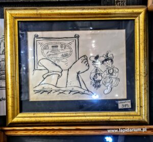 Oryginalny rysunek satyryczny Zbigniewa Lengrena z tygodnika Szpilki z lat 60. XX wieku.