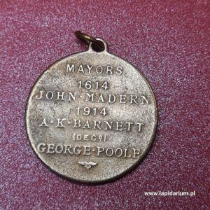 Angielski medal upamiętniający burmistrzów z XX wieku, kolekcjonerski, widok awersu i rewersu.