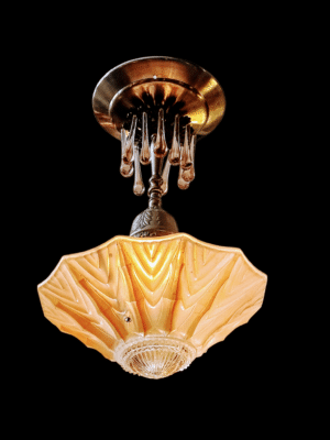 Antyczna amerykańska lampa sufitowa z mosiądzu i miedzi z początku XX wieku, przeznaczona do żarówek Edisona