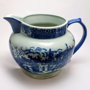 Duży wazon w kształcie mlecznika z ceramiki Ironstone w niebiesko-biały wzór z herbem.