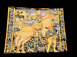 Francuski gobelin z XX wieku z motywem rycerskim, tkanina dekoracyjna na ścianę