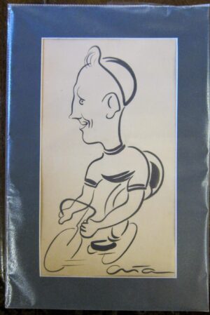 Polska karykatura rysunkowa przedstawiająca kolarza, autor nieznany, lata 60. XX wieku.