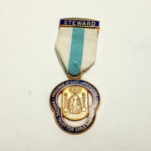 Wiktoriański medal STEWARD 1893 Province of East Lancashire na błękitnej wstążce z Britanią