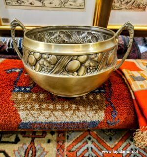 XIX-wieczna mosiądzowa donica dekoracyjna ze śladami srebrzenia, antyk w dobrym stanie.