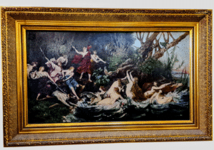 Niewielki, antyczny obraz namalowany na drewnianej desce, przedstawiający Dianę, rzymską boginię łowów.