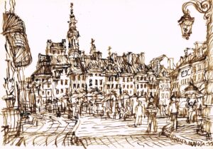 Oryginalny rysunek autorstwa architekta Ryszarda Natusiewicza, wrocławskiego artysty i nauczyciela