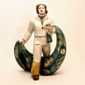 Porcelanowa figurka Rybak z siecią z ZHK Połonne, Ukraina, lata 70-80, widok z przodu