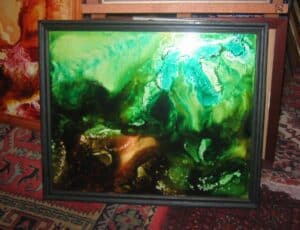 Obraz na szkle 'Tajfun nad Kalifornia' autorstwa Reginy Hejnowskiej, polska sztuka ludowa