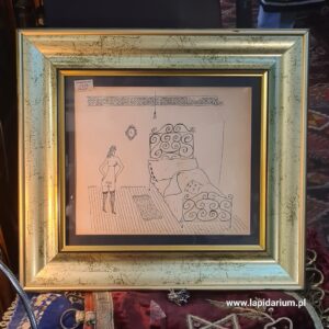 Oryginalny rysunek satyryczny autorstwa Andrzeja Czeczota z około 1970 roku, z kolekcji Witolda Fillera.