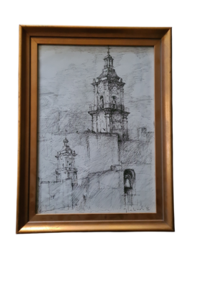 Rysunek tuszem na papierze 'Malaga' autorstwa Jacka Kilińskiego z 2026 roku, sygnowany.