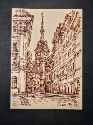 Oryginalny rysunek tuszem autorstwa Ryszarda Natusiewicza, nauczyciela polskich architektów