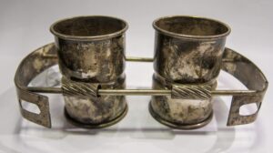 Srebrne elementy do zabezpieczenia wałków świętej Tory żydowskiej, 159 gramów, próba 84.