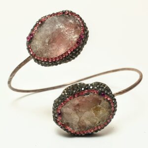 Para vintage spinek do włosów z naturalnym kamieniem i kolorowymi kryształkami w stylu Art Deco