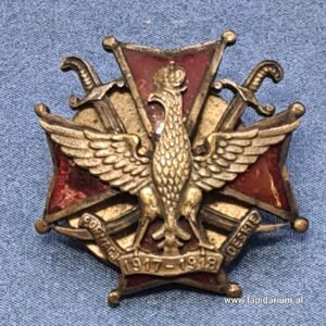 Zabytkowa Odznaka Pamiątkowa Formacji Odeskich z lat 1917-1918, krzyż z emalią z orłem i skrzyżowanymi mieczami