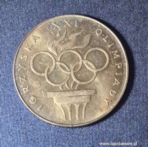 Srebrna moneta 200 złotych 1976 Montreal awers znicz olimpijski