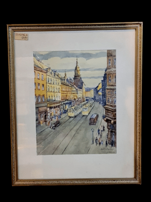 Akwarela w ramce sygnowana Lachman z Chemnitz, około 1934 roku - widok na oprawioną pracę.
