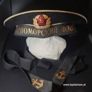 Oryginalna czapka marynarska Floty Czarnomorskiej ZSRR z emblematem, vintage militaria radzieckie
