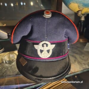 Czapka mundurowa Feuerschutzpolizei III Rzesza - granat, srebrny orzeł, aksamitny otok, vintage