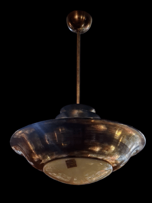 Kolekcjonerska lampa wisząca Art Deco ze szkła i chromu - projekt Franta Anyz, lata 30. XX wieku