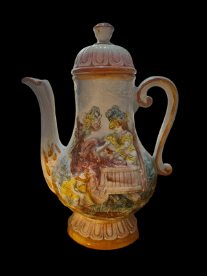Duży ręcznie malowany włoski dzban ceramiczny Capodimonte z motywami kwiatowymi