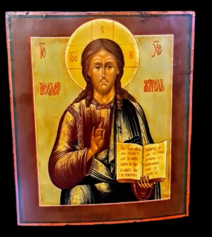 Ikona Chrystusa Pantokratora - Rosyjska XIX wiek Tempera na desce