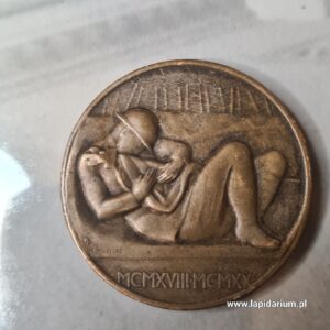 Brązowy medal Poległym Cześć 1920 autorstwa Mieczysława Lubelskiego, awers, patyna