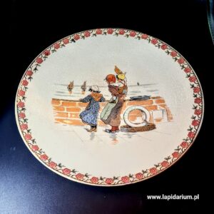 Talerz fajansowy Sarreguemines Obernai projektu Henri Loux - dzieci w alzackich strojach nad brzegiem wody