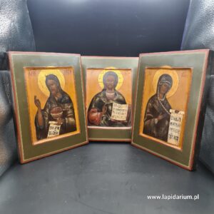 Zestaw trzech antycznych, rosyjskich ikon prawosławnych ze sceną Deesis z przełomu XIX i XX wieku.